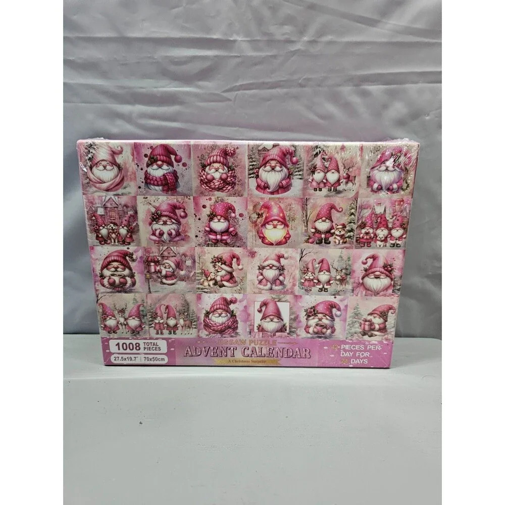 Pink Christmas Gnome Advent Calendar Puzzle 1008 Piece 24 Day Sealed